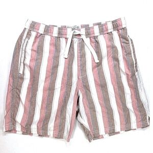 Free Planet Striped Shorts Women's Pink Brown White Drawstring Casual,‎ Sz L